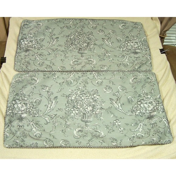 2 Croscill King Pillow Sham Damask Scroll Green Sage Silver Satin Edging 20x36 - Picture 2 of 12